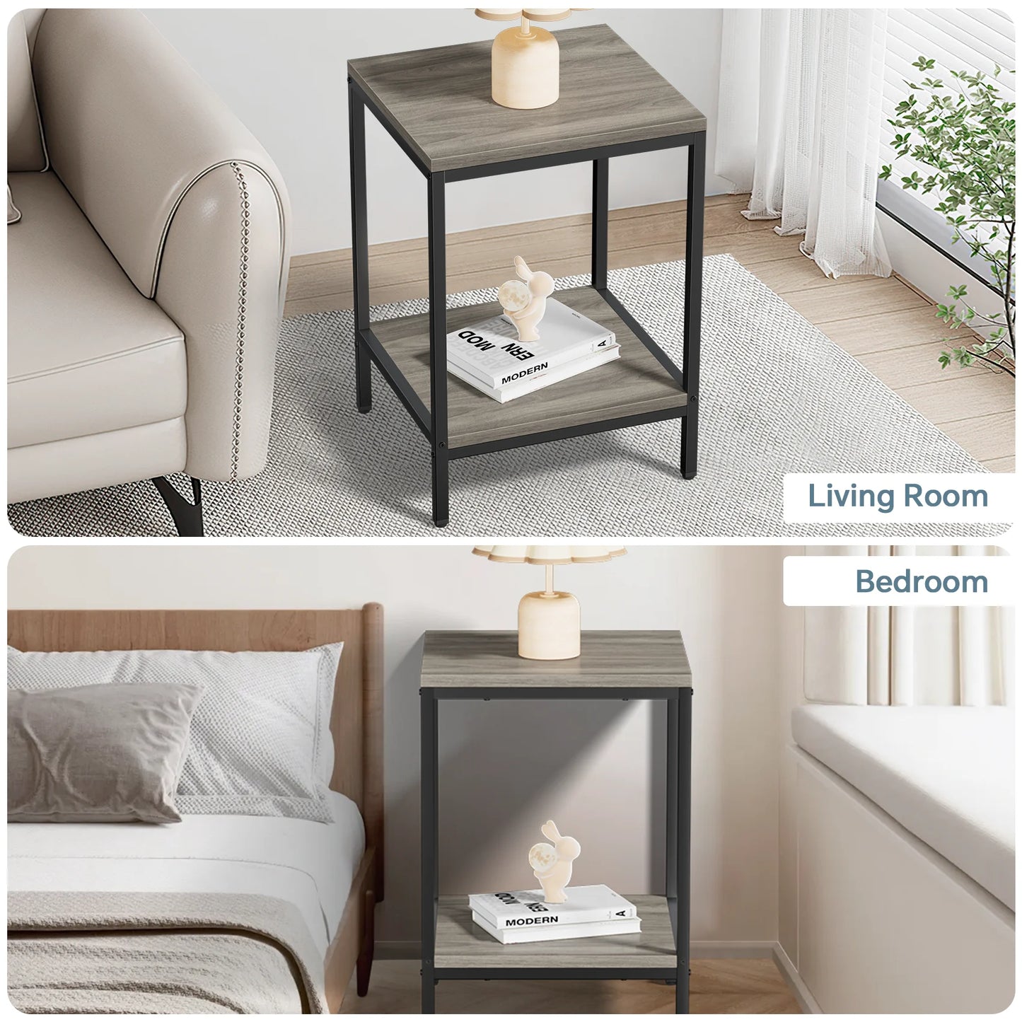 3-Piece Coffee Table Set for Living Room, End Table Set with Storage, Includes 1 Coffee Table and 2 End Tables, Rock Gray