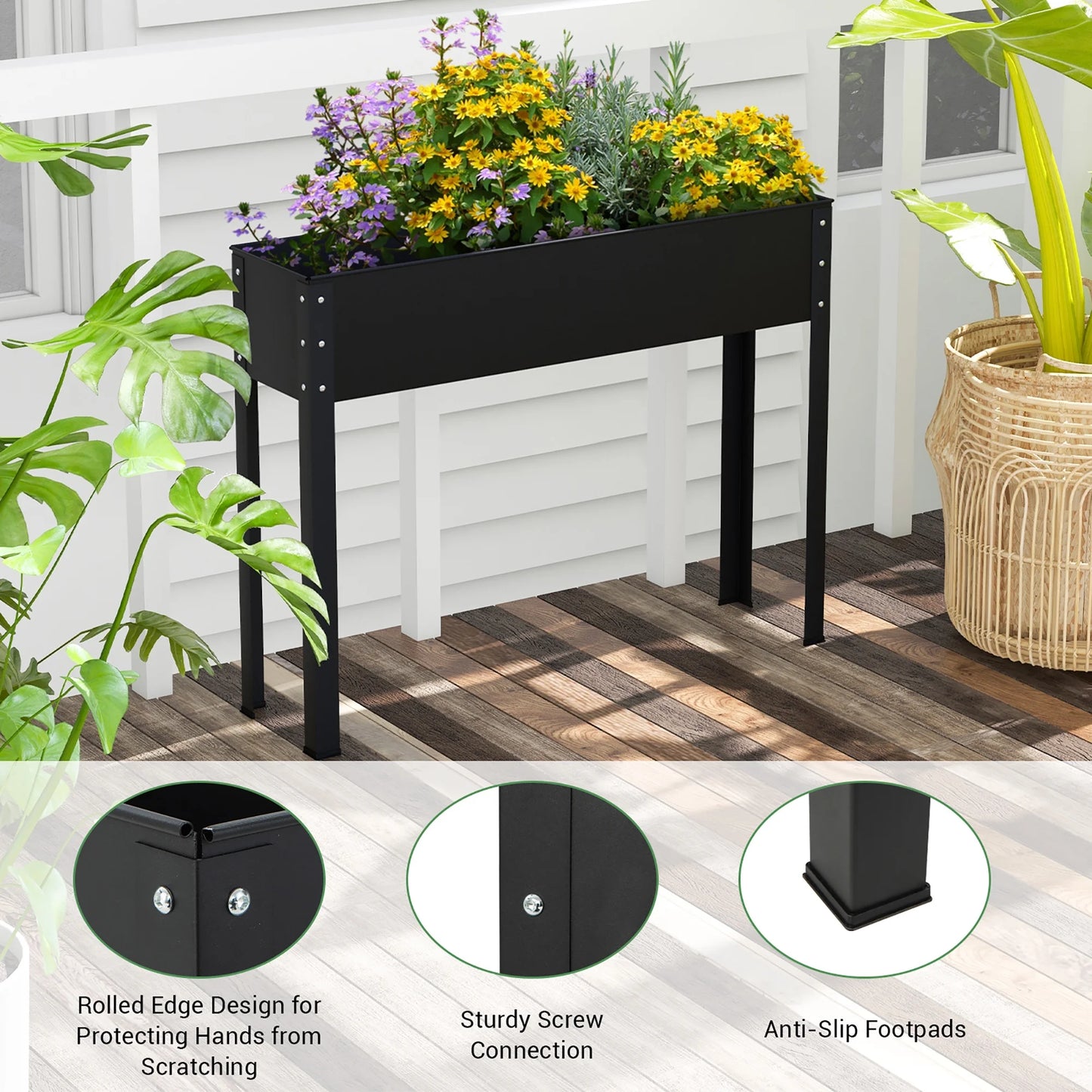 40'' Raised Garden Bed with Legs Metal Elevated Planter Box Drainage Hole Backyard