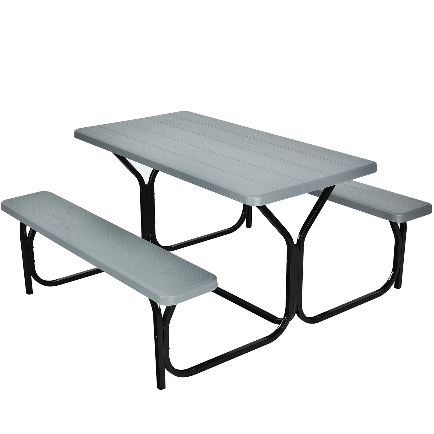 Gray Rectangle Metal Picnic Table Bench Set with Extension