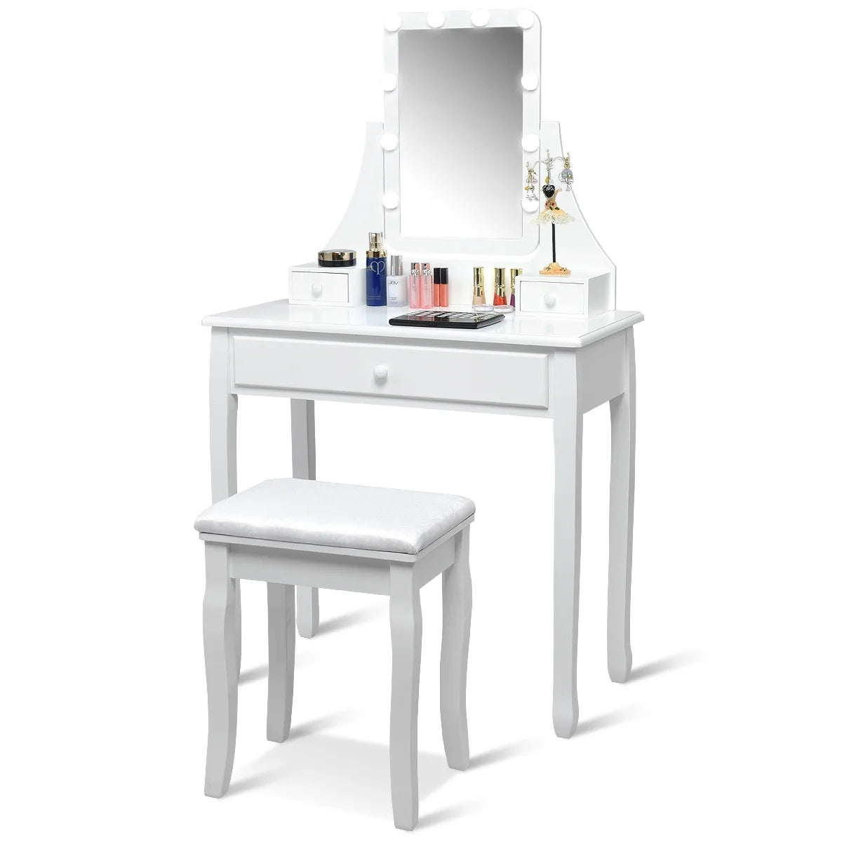 Vanity Table 10 Dimmable Bulbs Makeup Dressing Desk White