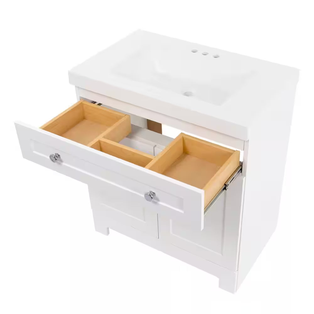 Everdean 31 In. Single Sink White Bath Vanity with White Cultured Marble Top (Assembled)