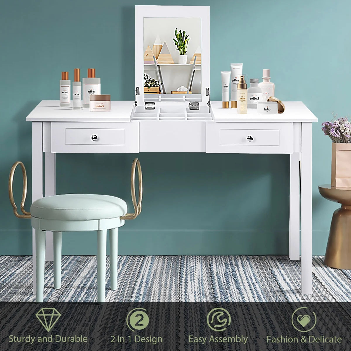 Vanity Table Dressing Table Flip Top Desk Furniture White