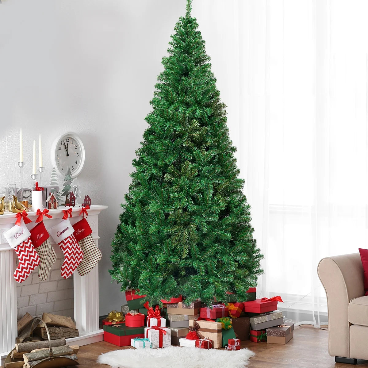 8Ft Artificial PVC Christmas Tree Stand Indoor Outdoor Green