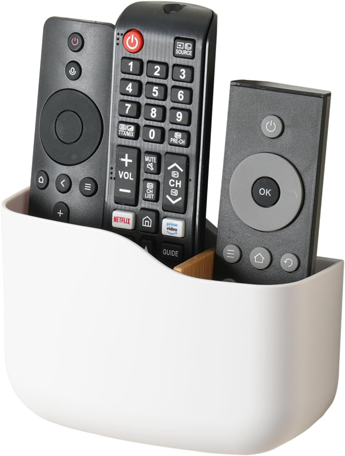 2 Pack TV Remote Holder Wall Mount Remote Control Holder for Bed Universal Bedside Wall Remote Holder Caddy Organizer Hole-Free Remote Control Holder (For 2 or 3 Remote Controls–White