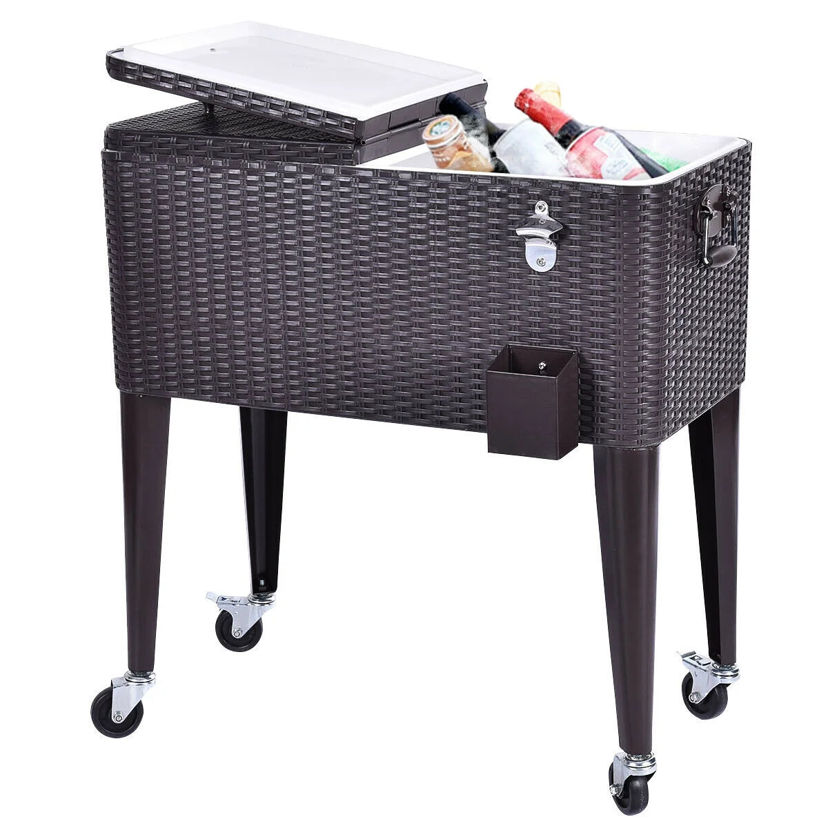 Outdoor Rattan 80QT Party Portable Rolling Cooler Cart Ice Beer Beverage Chest