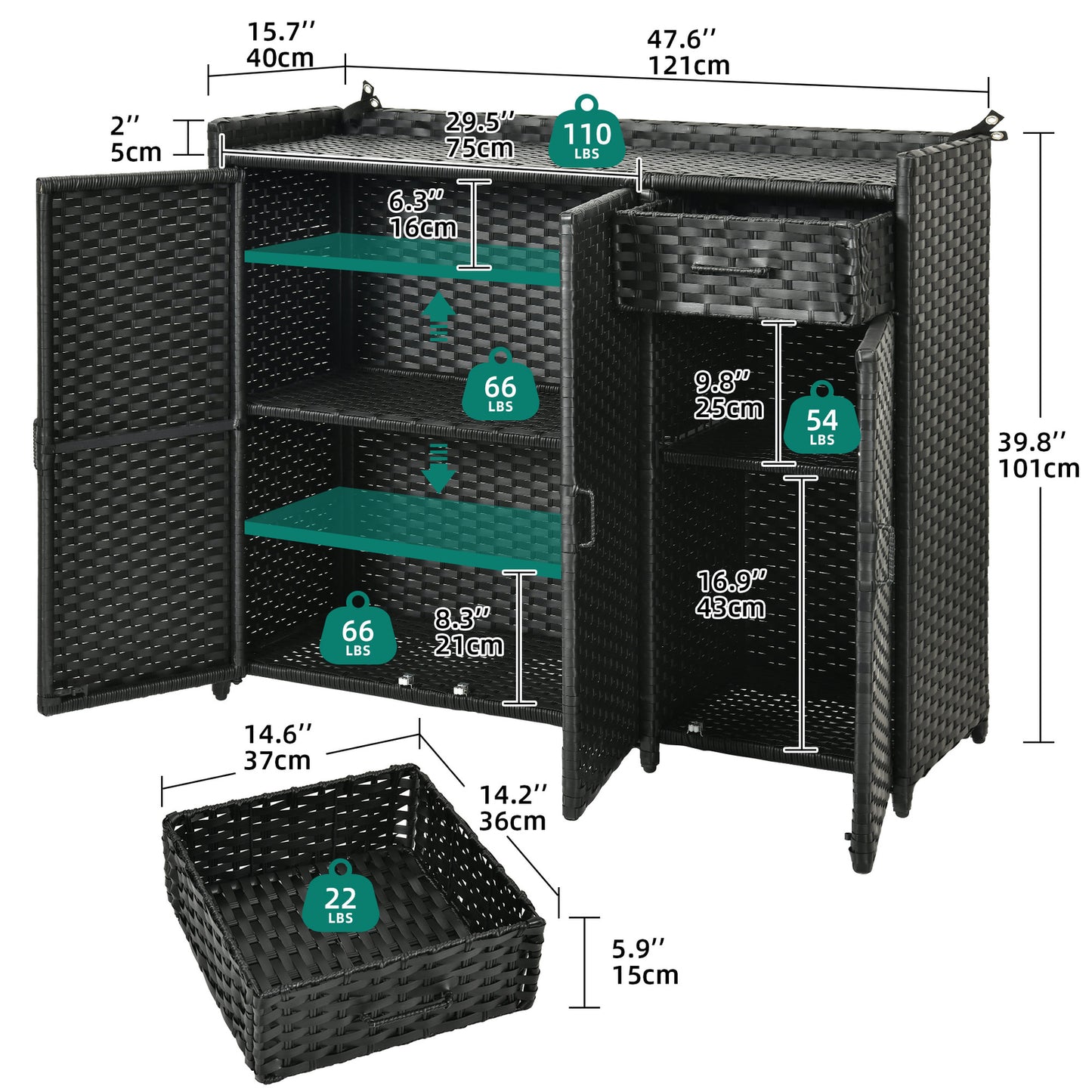 Outdoor Storage Cabinet Patio Wicker Bar Counter Table 2 Doors Backyard Patio