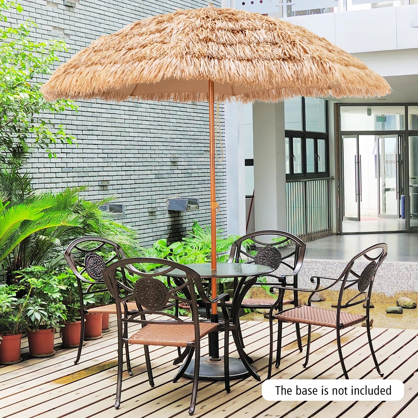 8 FT Patio Thatched Tiki Umbrella 8 Ribs Portable Hawaiian Hula Beach