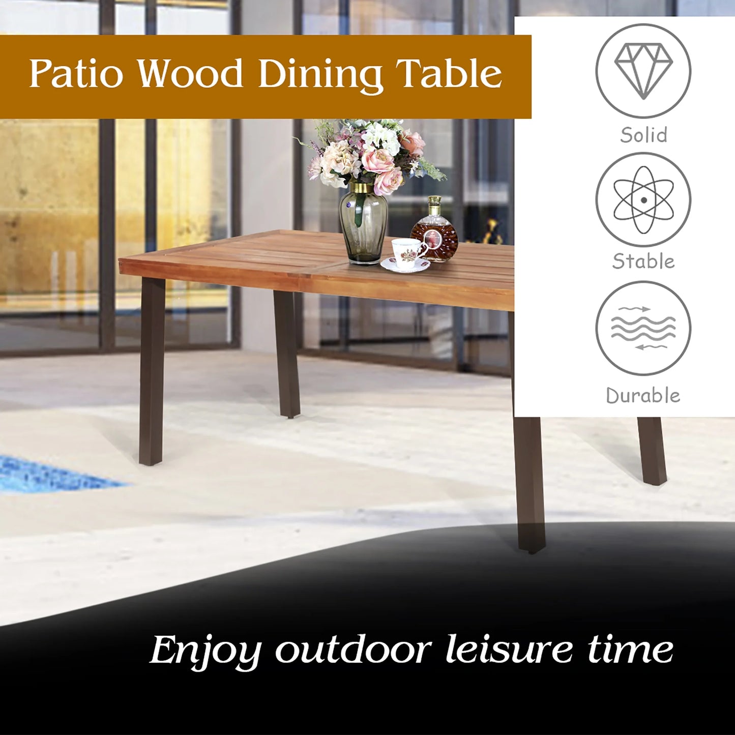 Rectangular Acacia Wood Dining Table Rustic Furniture Indoor &Outdoor