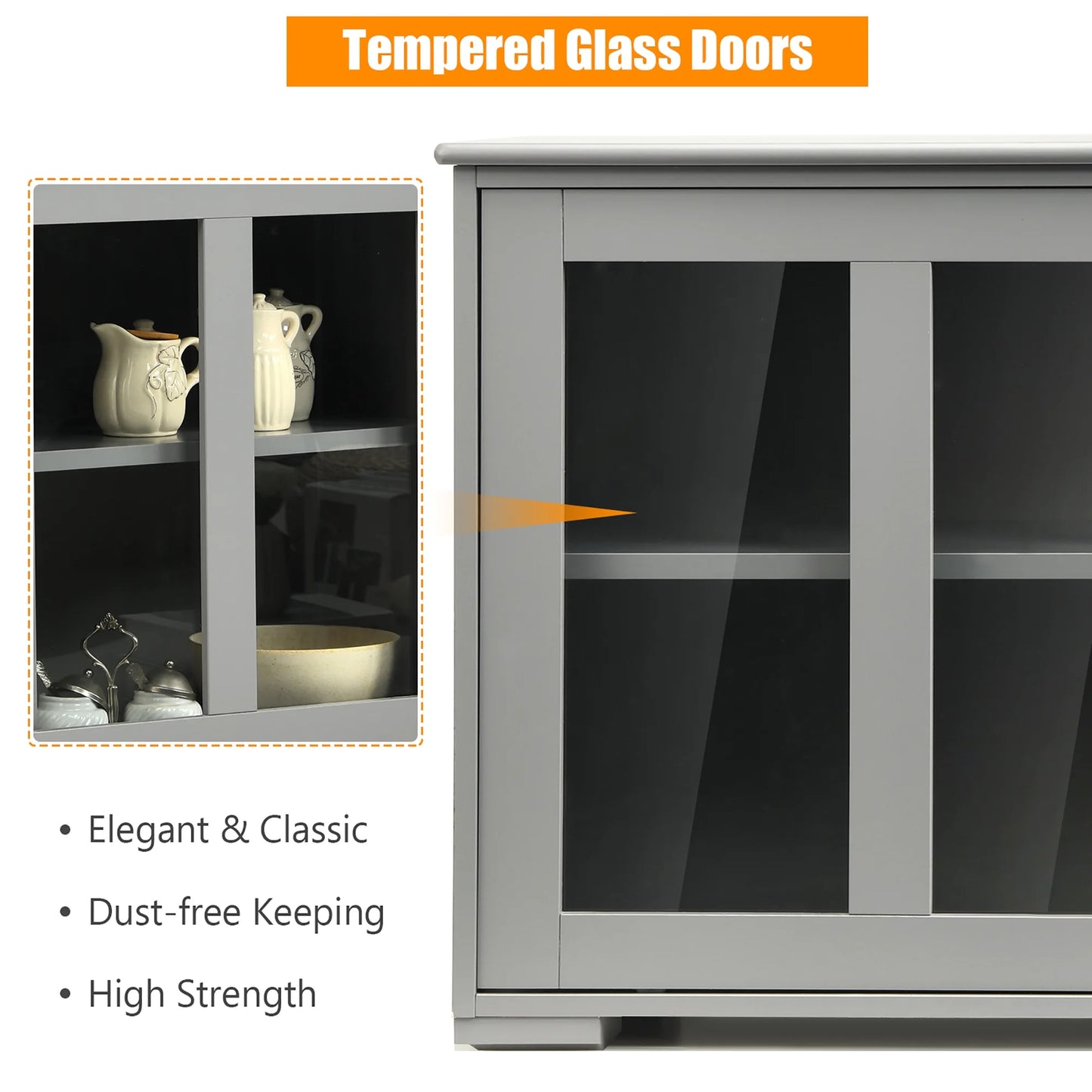 Kitchen Storage Cabinet Sideboard Buffet Cupboard W/ Sliding Door Gray
