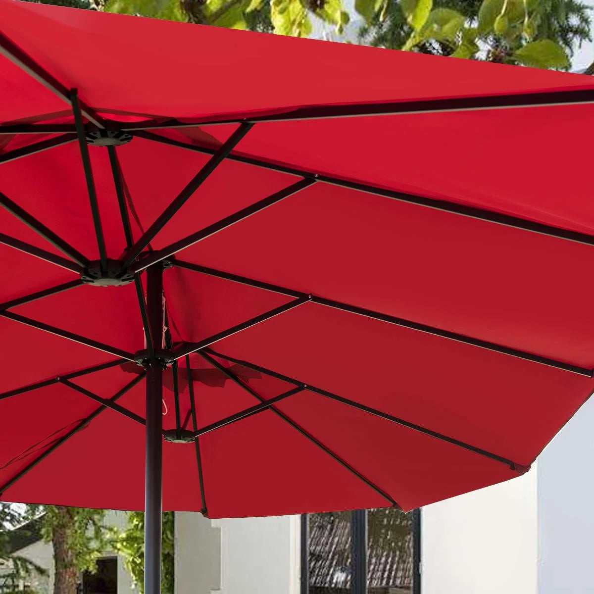 15' Market Outdoor Umbrella Double-Sided Twin Patio Umbrella with Crank Wine