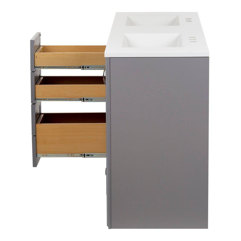 Candlesby 61 In. Double Sink Sterling Gray Bath Vanity with White Cultured Marble Top (Assembled)