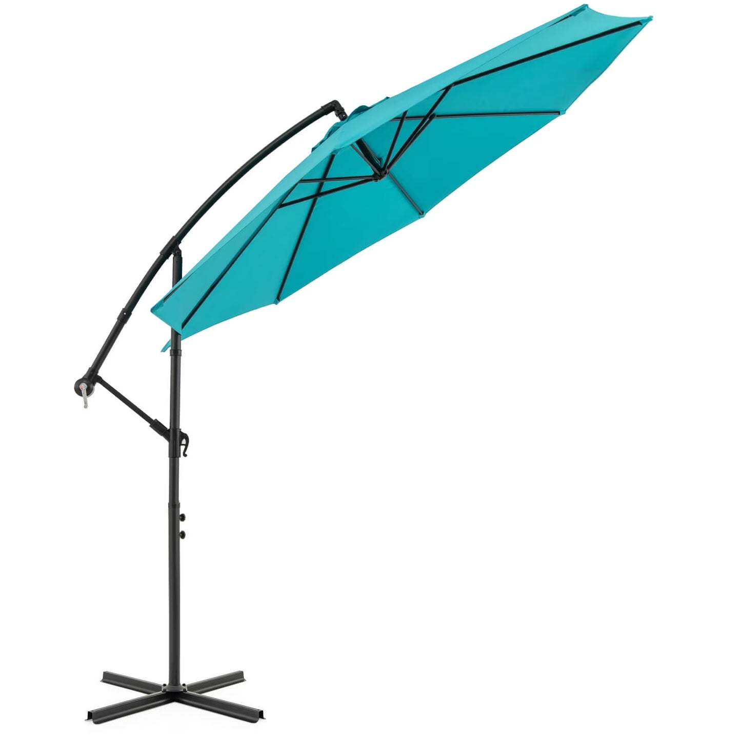 10 FT Patio Offset Umbrella W/8 Ribs Cross Base Tilt Grey