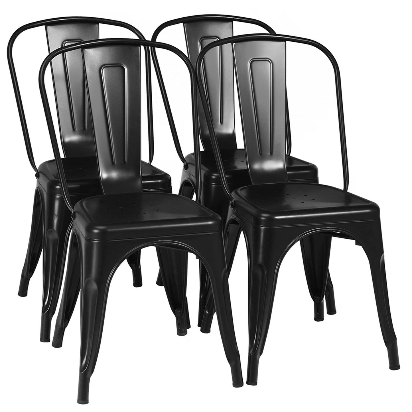 Set of 4 Dining Side Chair Stackable Bistro Cafe Metal Stool Gunmetal