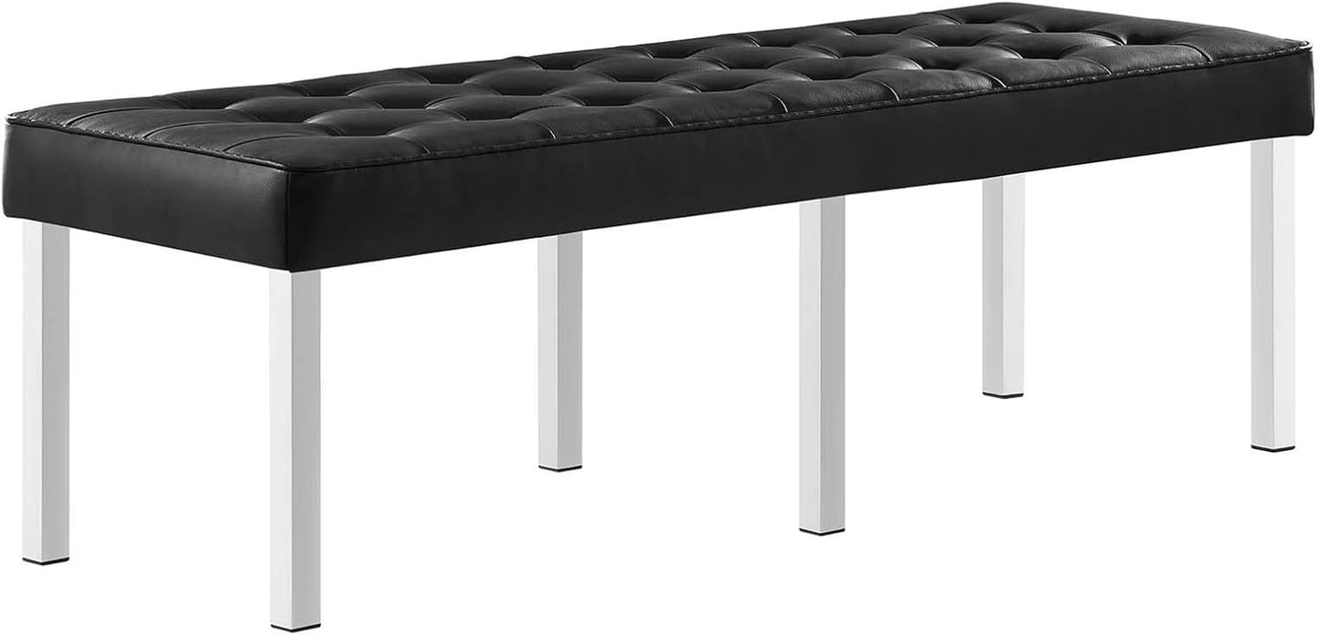 Loft Tufted Button Faux Leather Upholstered Loveseat in Silver Black