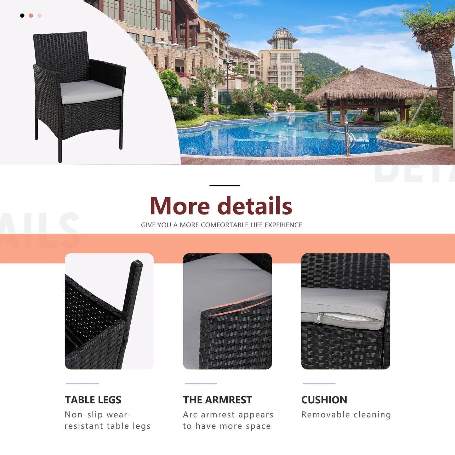 3 Pieces Outdoor Rattan Wicker Patio Furniture Set PE Chairs and Table Set
