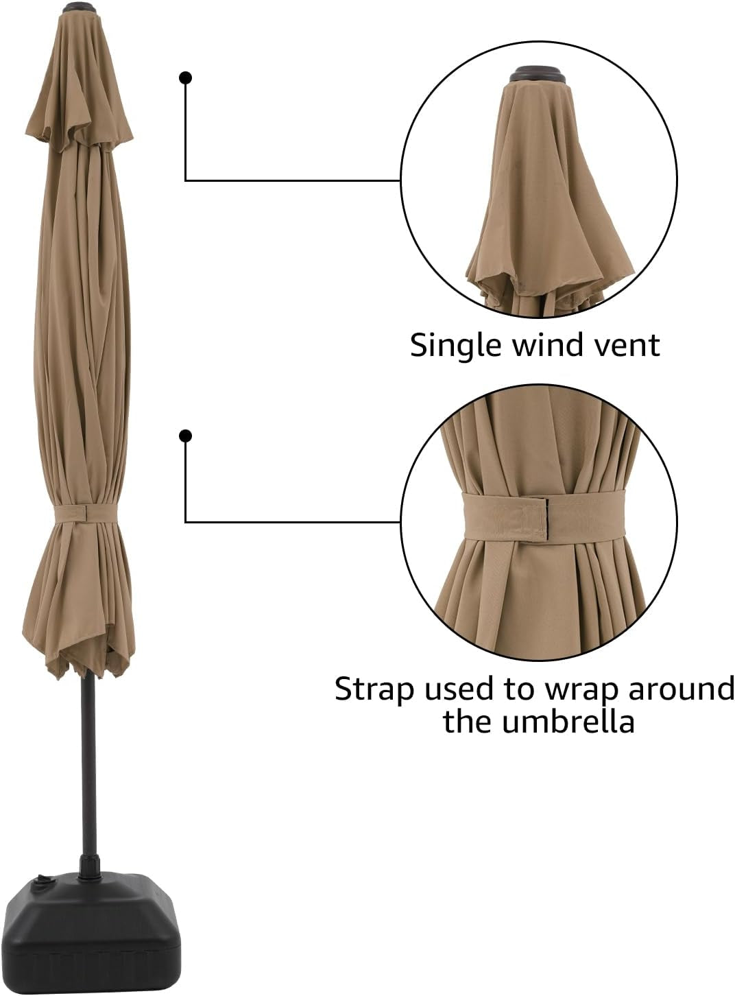 11' Patio Umbrella, Outdoor Table Market Large Umbrella with 8 Steel Ribs and Crank, Beige