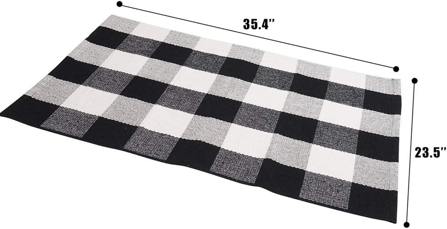 Cotton Buffalo Plaid Rug 2'X3' Black and White Checked Rug Washable Doormats Indoor Outdoor Rugs for Layered Front Door Mats, Porch, Kitchen, Farmhouse, Entryway