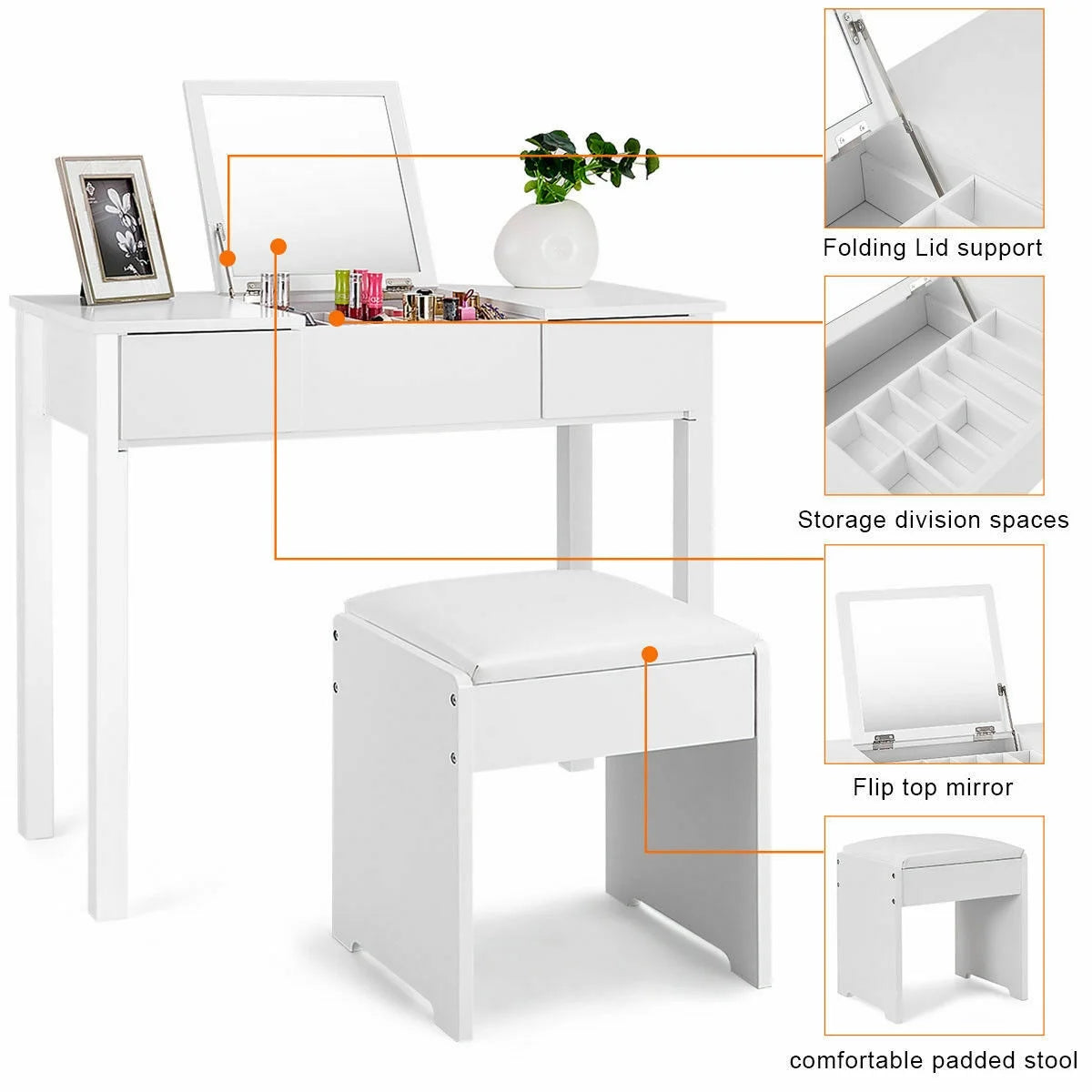 White Vanity Dressing Table Furniture Stool Storage Box