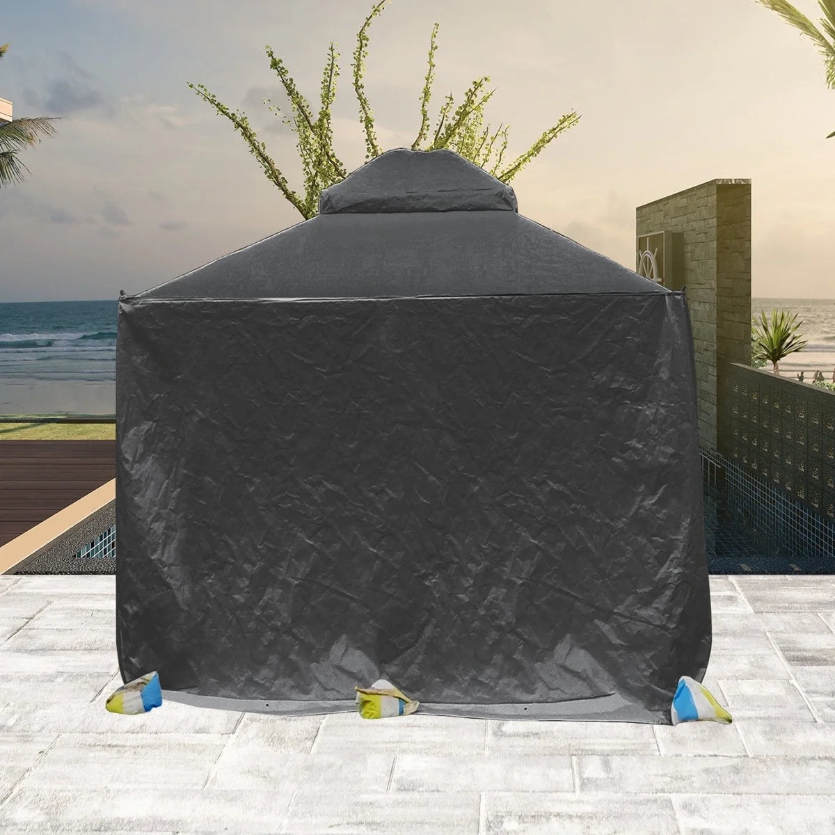 Gazebo Accessories 12' X 12' Double Roof Universal Winter Gazebo Cover for Hardtop Gazebos,Enclosed Cover with Sidewalls and Mesh Windows Waterproof (White) by