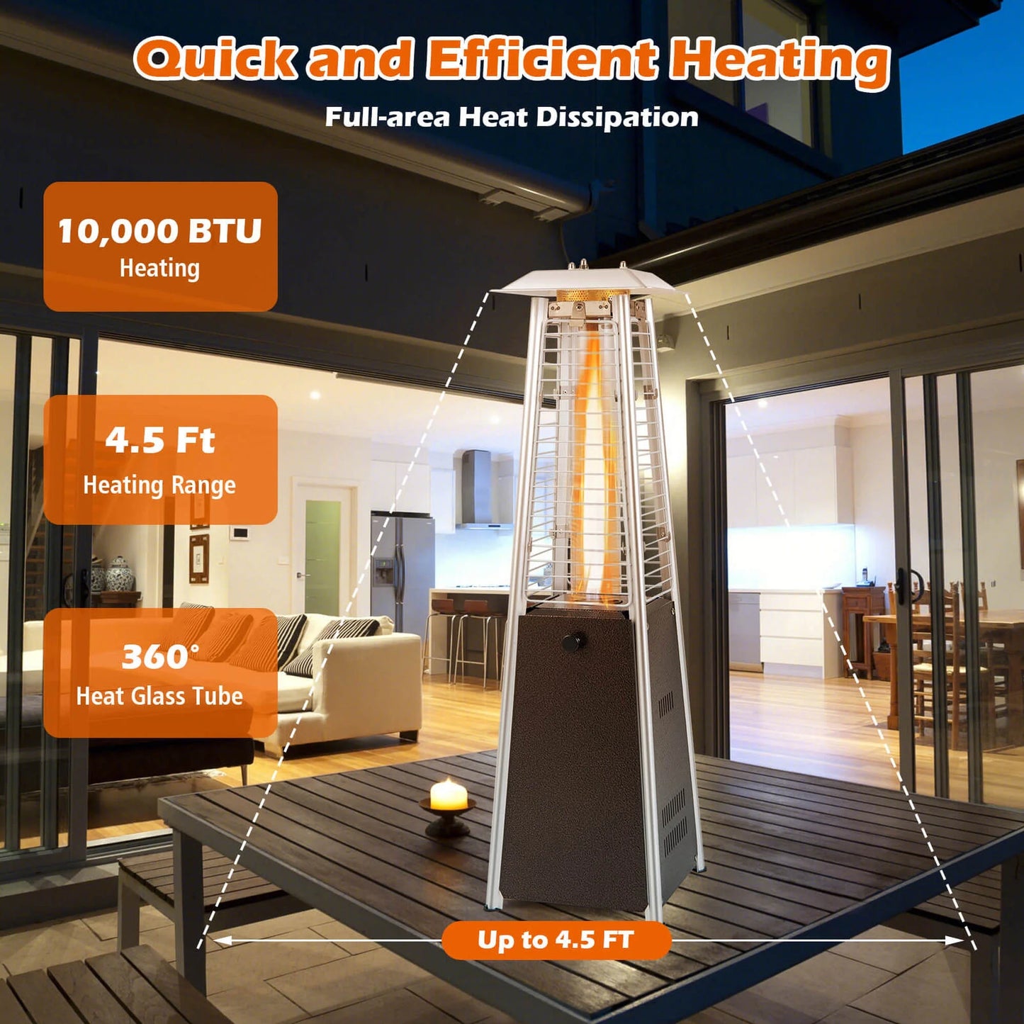 35'' Portable Tabletop Pyramid Patio Heater Steel Propane Gas 10000 BTU