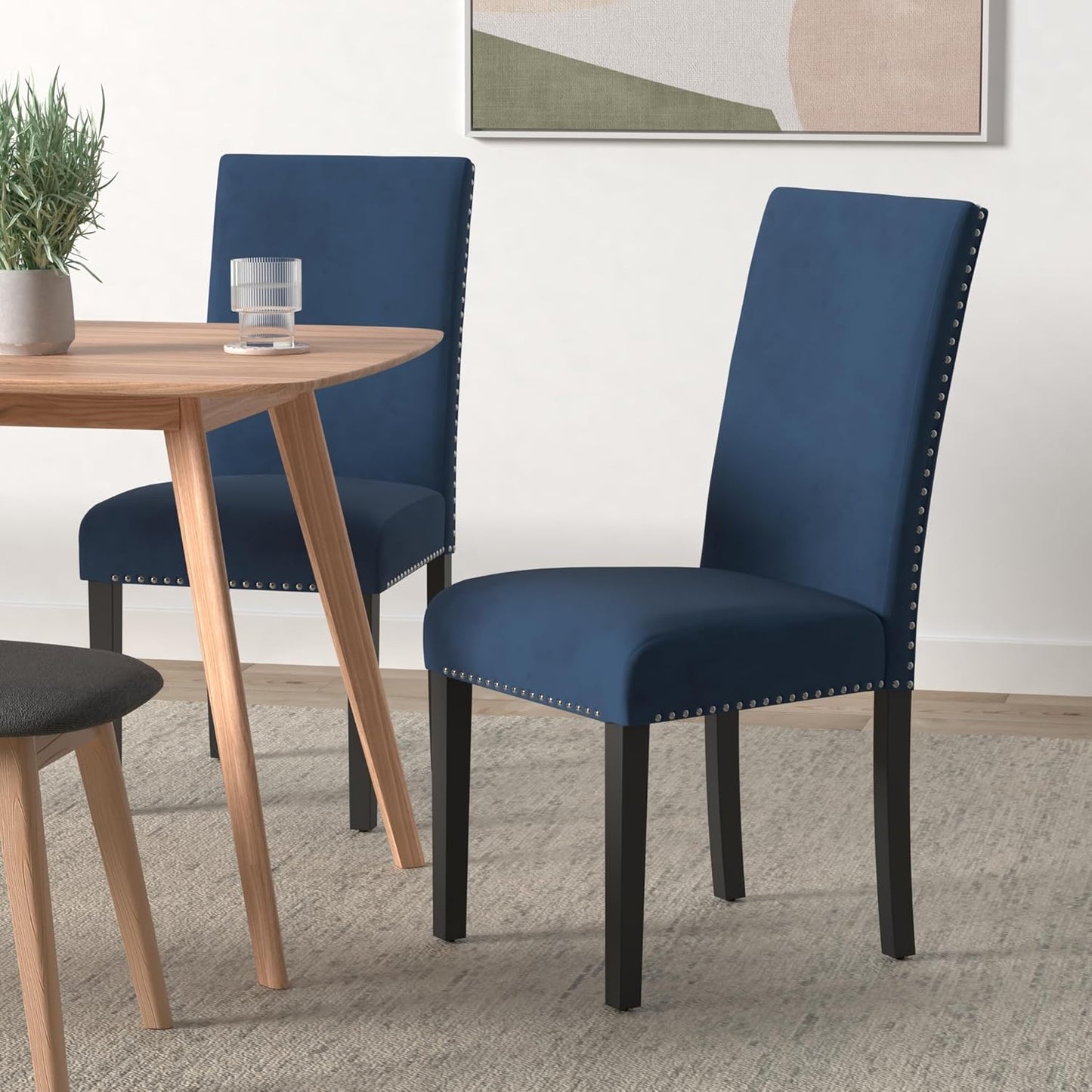 Celeste Blue Velvet Upholstered Dining Chair, Set of 2