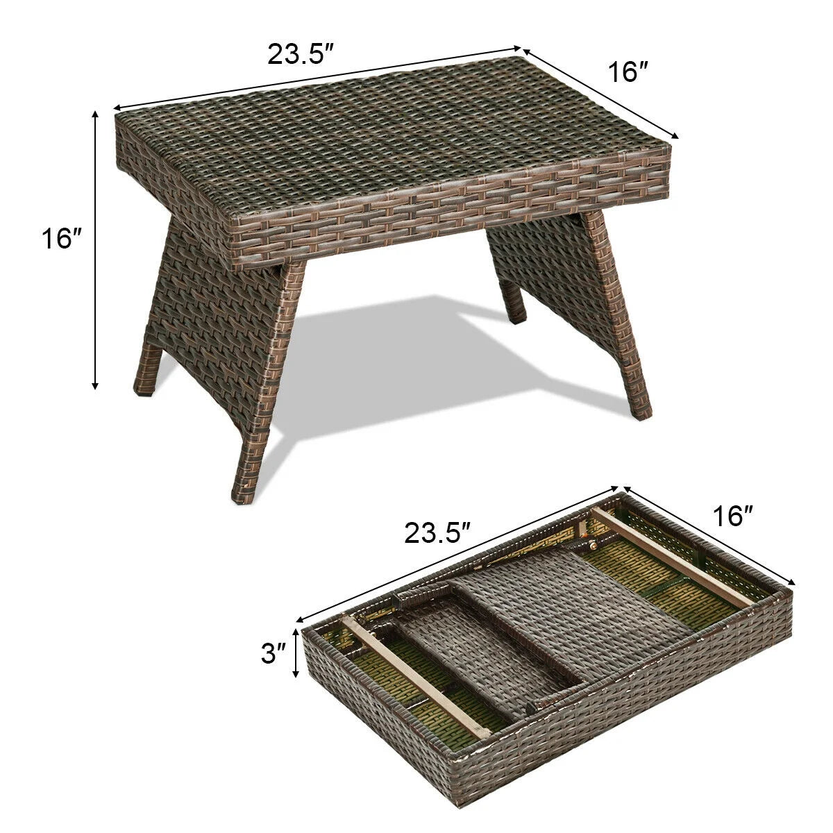 Patio Folding Wicker Side Coffee Table Poolside Garden Lawn Bistro Furniture