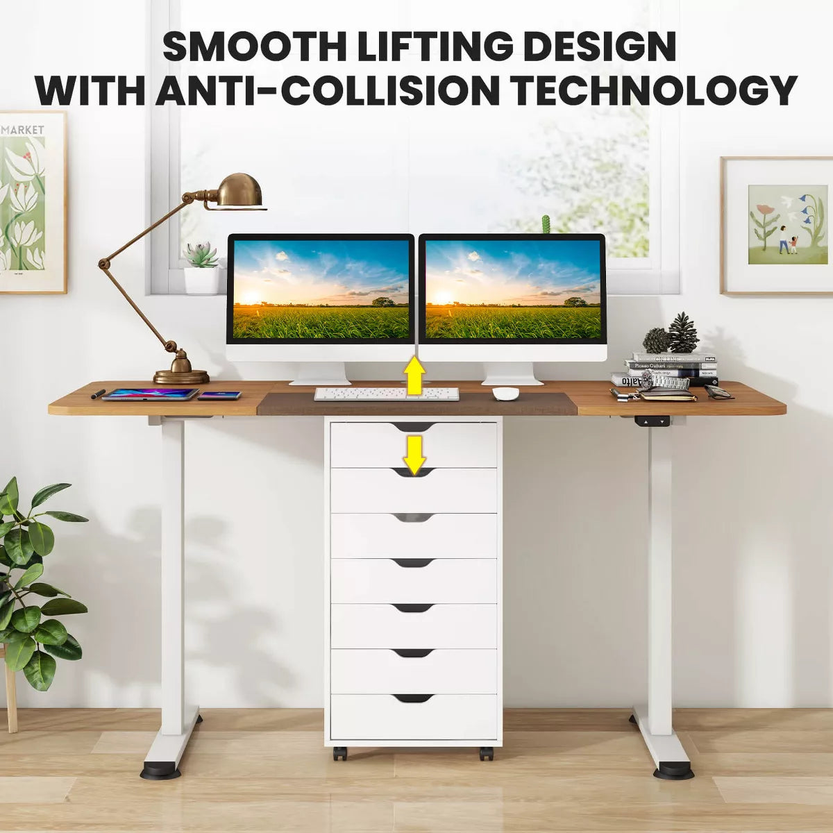 Costway Electric Height Adjustable Standing Desk, Sit to Stand Computer Workstation Home Office Desk