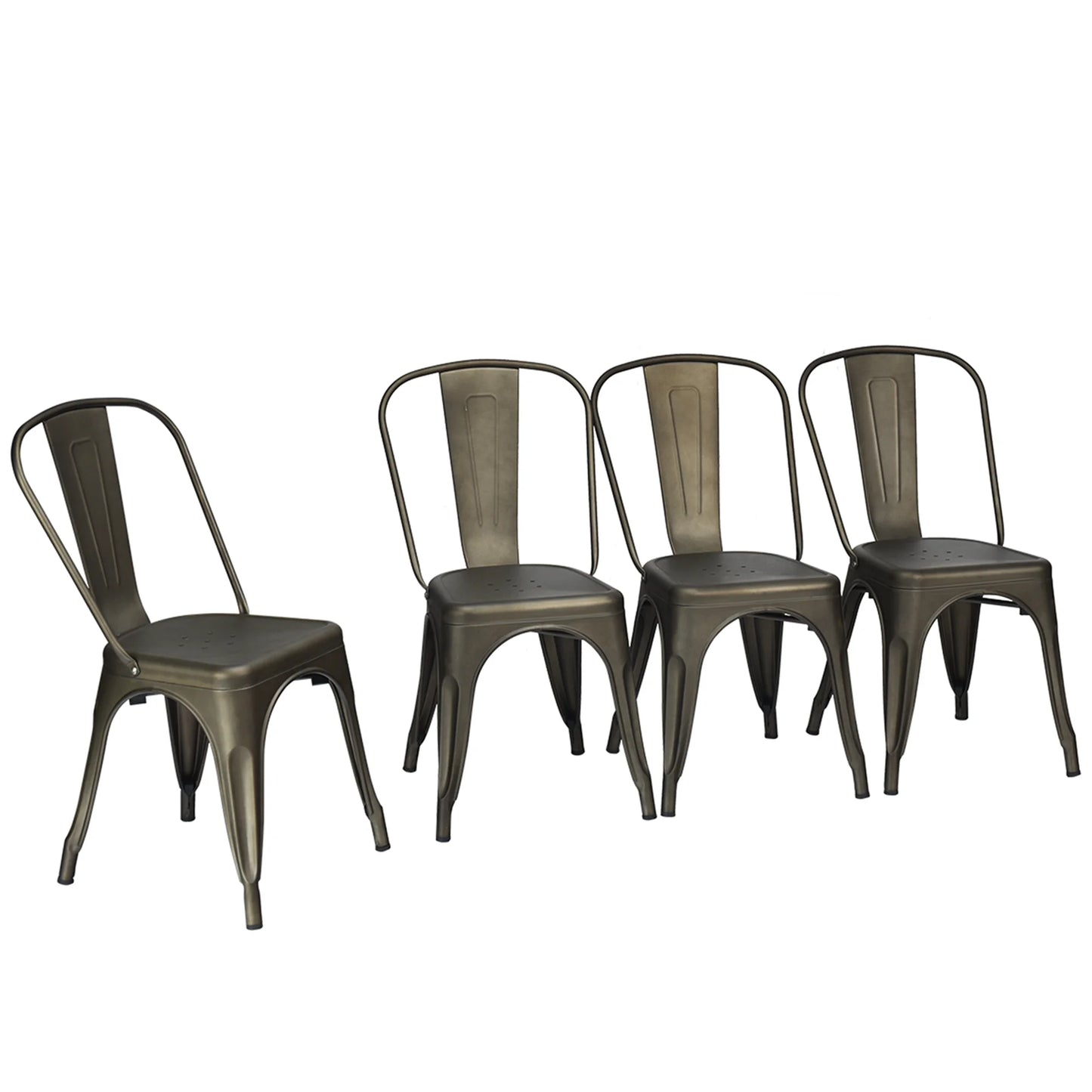 Set of 4 Dining Side Chair Stackable Bistro Cafe Metal Stool Gunmetal
