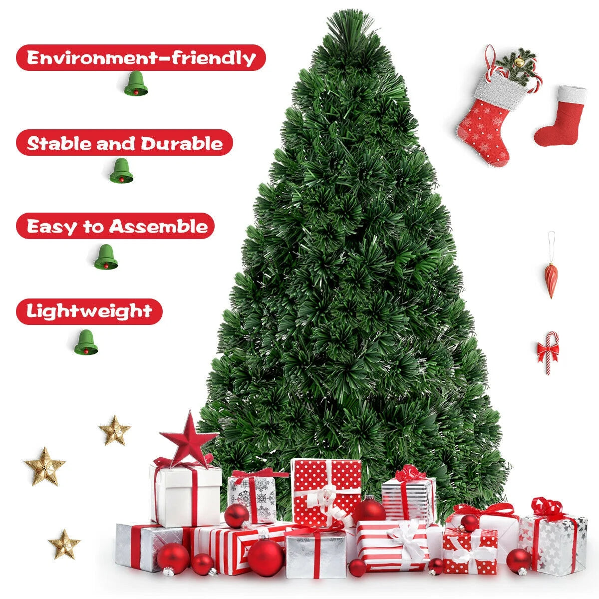 5Ft Pre-Lit Fiber Optic PVC Christmas Tree Metal Holiday