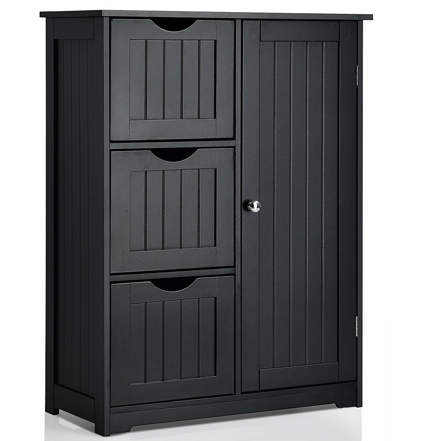 Bathroom Floor Cabinet Side Storage Cabinet with 3 Drawers and 1 Cupboard Grey