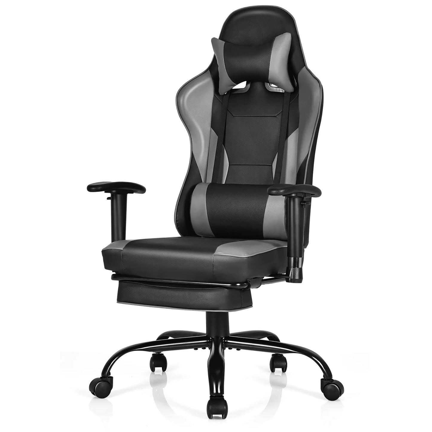 Gaming Chair Racing High Back Office Chair W/ Footrest Black