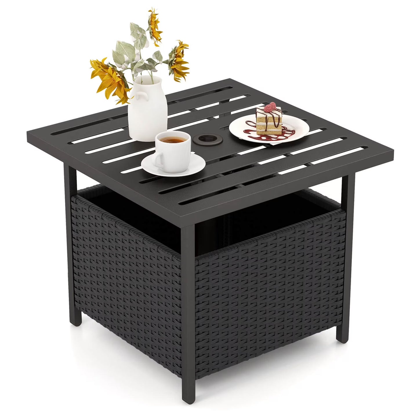 Rattan Wicker Steel Side Table Outdoor Furniture Deck Garden Patio Pool Brown