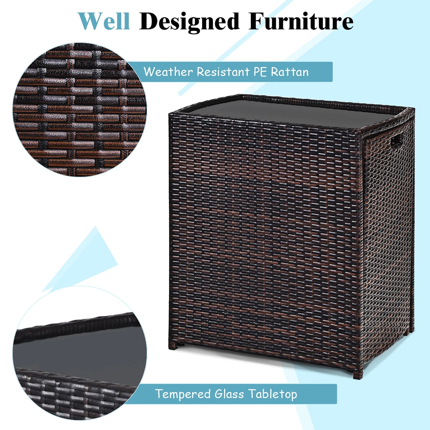 3PCS Outdoor Patio Rattan Furniture Set Space Saving Garden Deck W/Cushion No Assembly