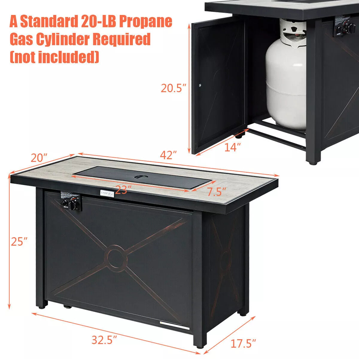 Costway 60,000 BTU 42'' Rectangular Propane Gas Fire Pit Heater Outdoor Table W/ Cover