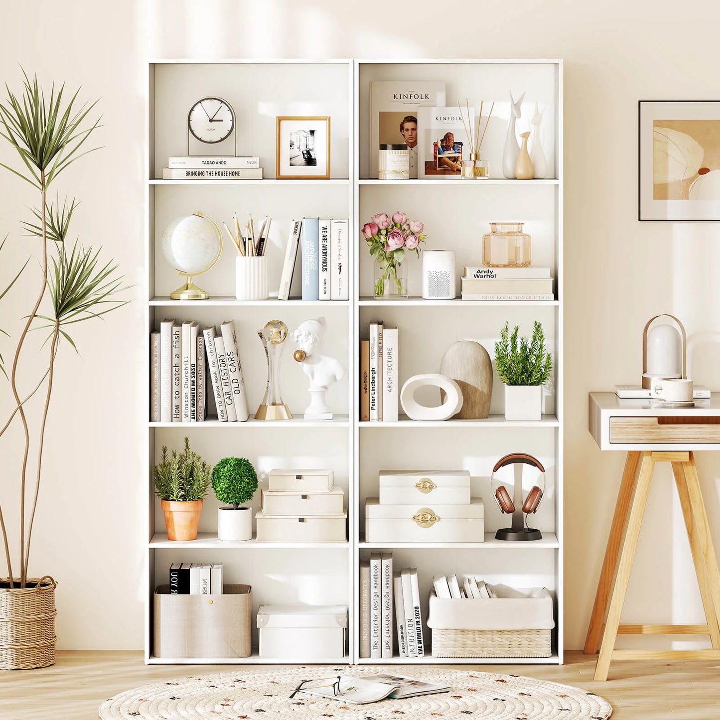 5-Shelf Storage Bookcase Modern Multi-Functional Display Cabinet Furniture White