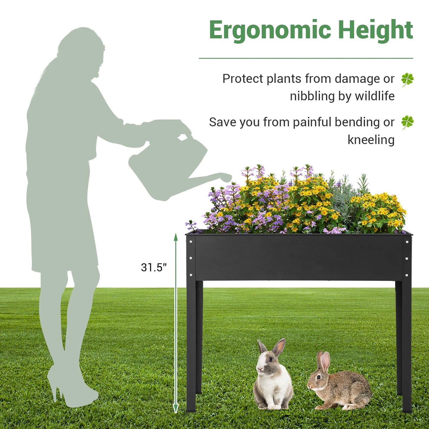 40'' Raised Garden Bed with Legs Metal Elevated Planter Box Drainage Hole Backyard