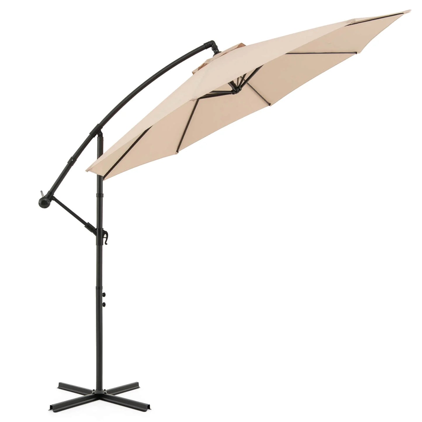 10 FT Patio Offset Umbrella W/8 Ribs Cross Base Tilt Grey