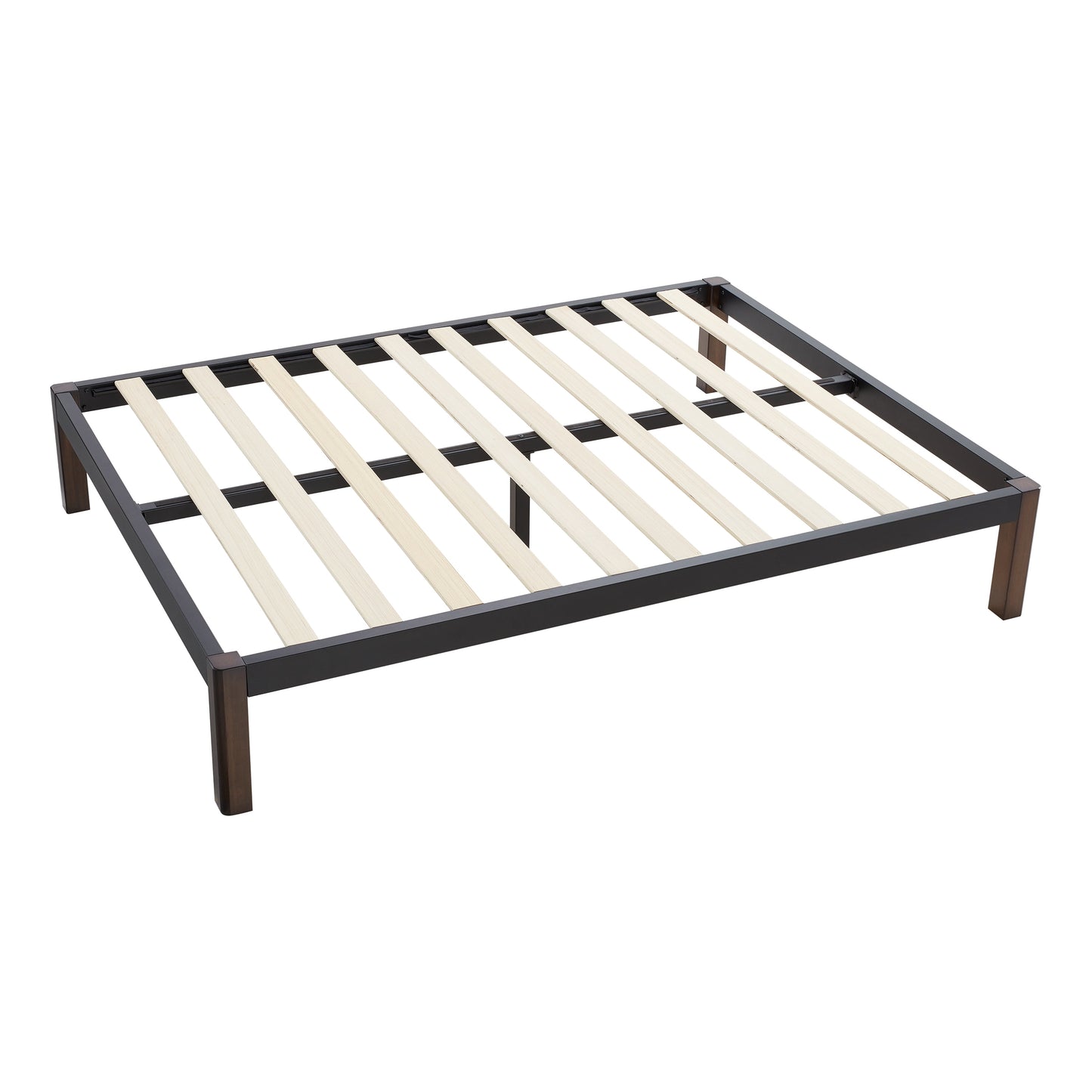 Queen 14" Metal Platform Bed Frame with Wood Slats, Storage Space under Frame, No Box Spring Required, Black/Wood