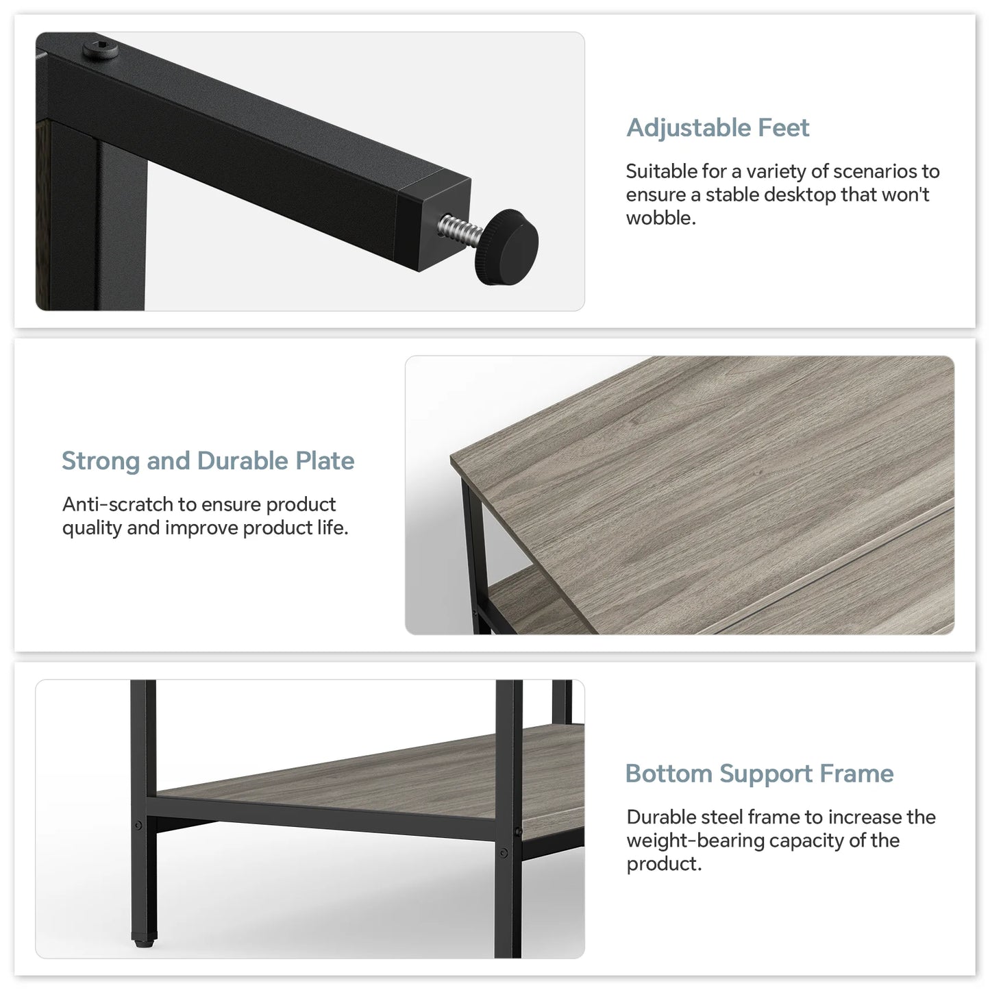 3-Piece Coffee Table Set for Living Room, End Table Set with Storage, Includes 1 Coffee Table and 2 End Tables, Rock Gray