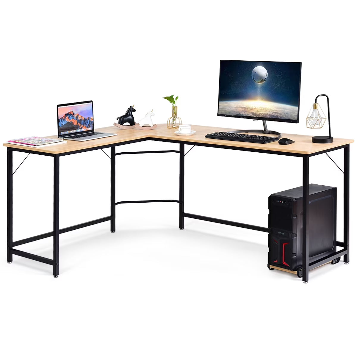 L-Shaped Computer Desk Corner Workstation Study Gaming Table Home Office-Black