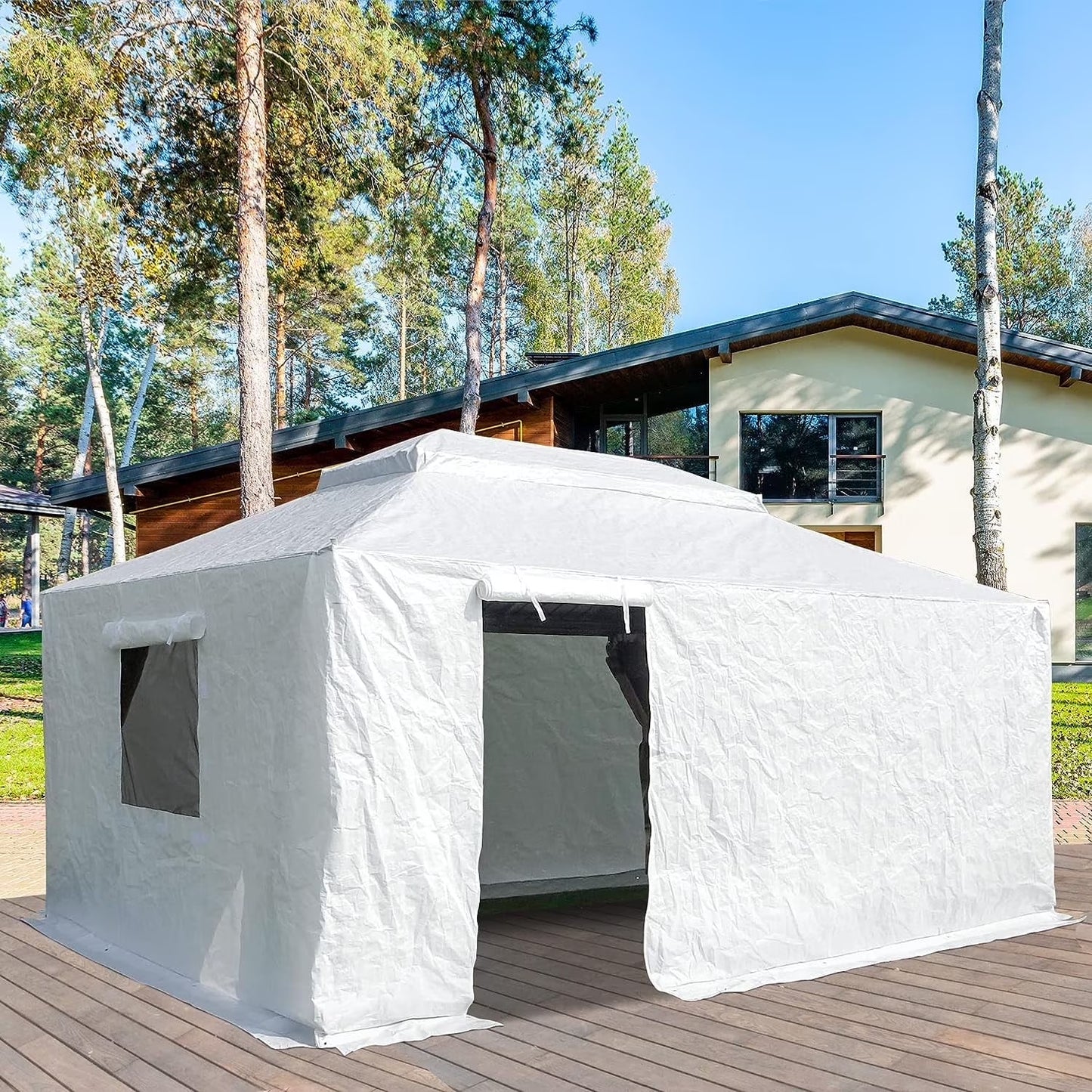 Gazebo Accessories 12' X 12' Double Roof Universal Winter Gazebo Cover for Hardtop Gazebos,Enclosed Cover with Sidewalls and Mesh Windows Waterproof (White) by