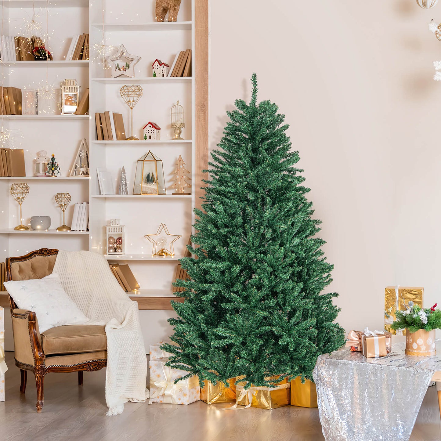 6Ft Hinged Artificial Christmas Tree Unlit Douglas Full Fir Tree W/ 1355 Tips