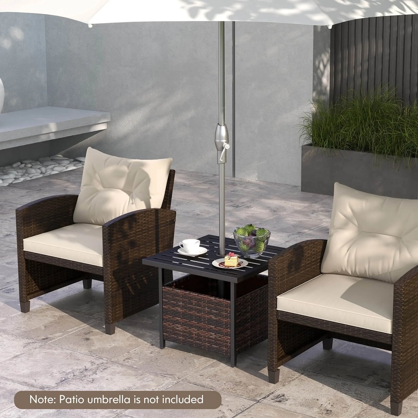 Rattan Wicker Steel Side Table Outdoor Furniture Deck Garden Patio Pool Brown