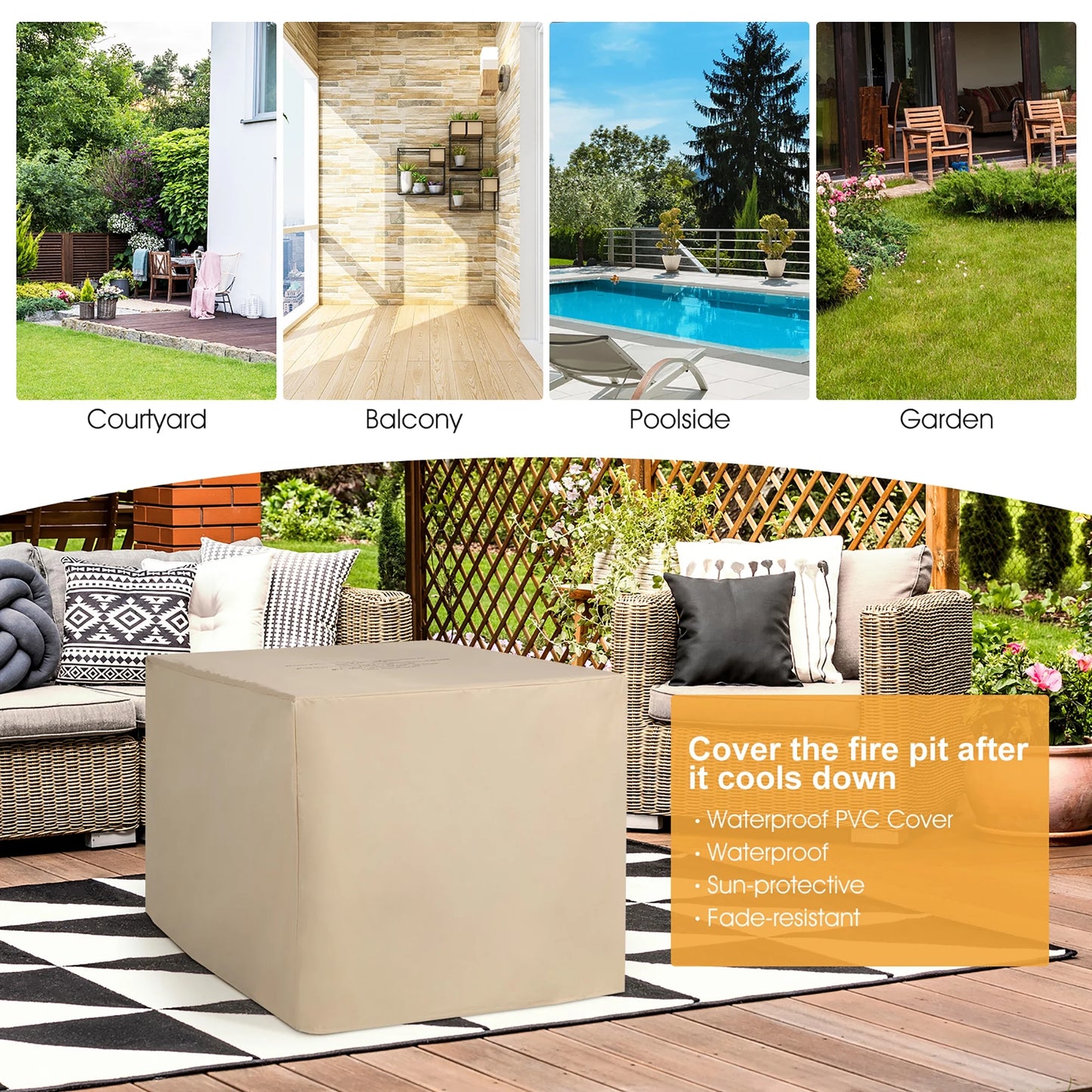 35'' Propane Gas Fire Pit Table Patio PE Wicker Rattan W/ Lava Rocks PVC Cover