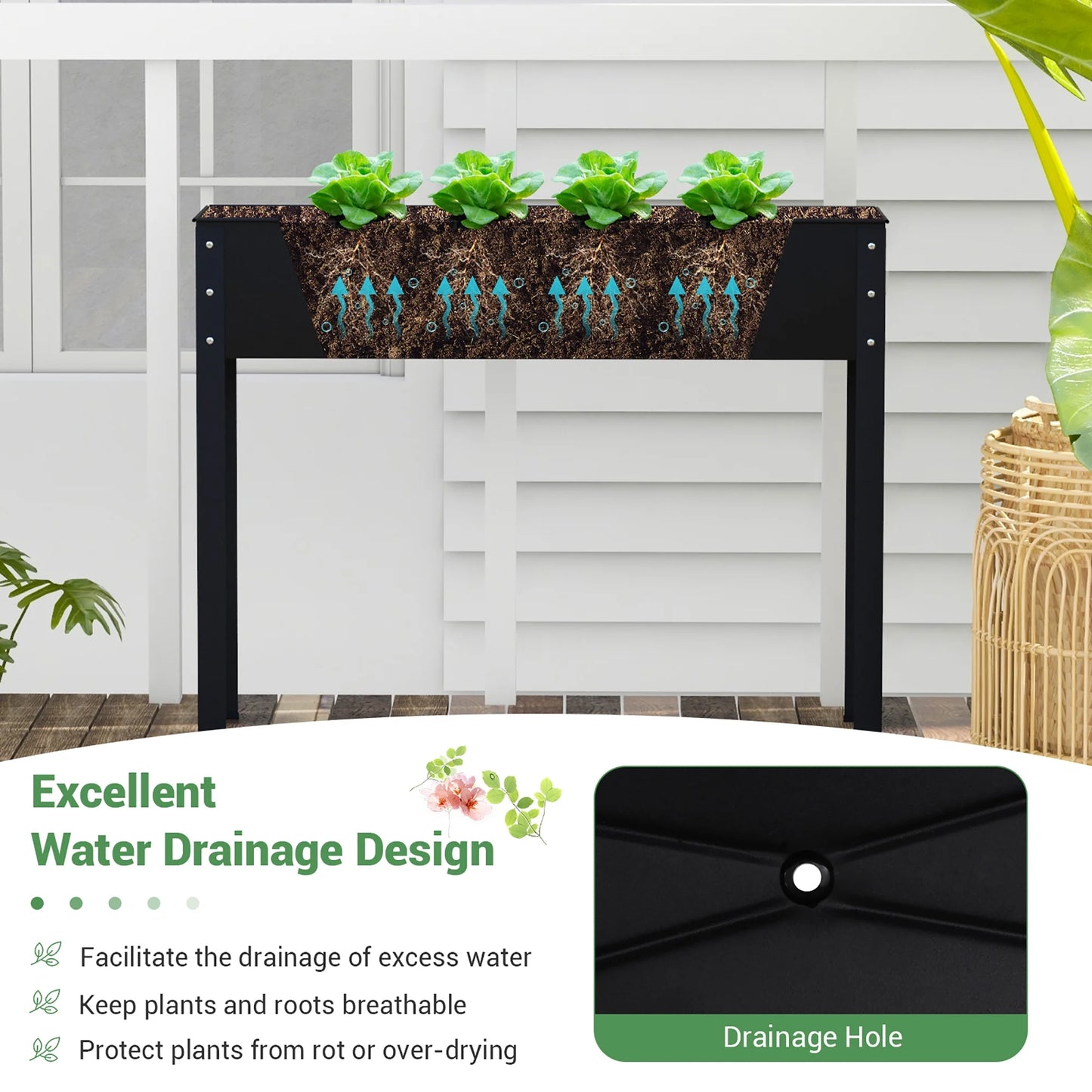 40'' Raised Garden Bed with Legs Metal Elevated Planter Box Drainage Hole Backyard