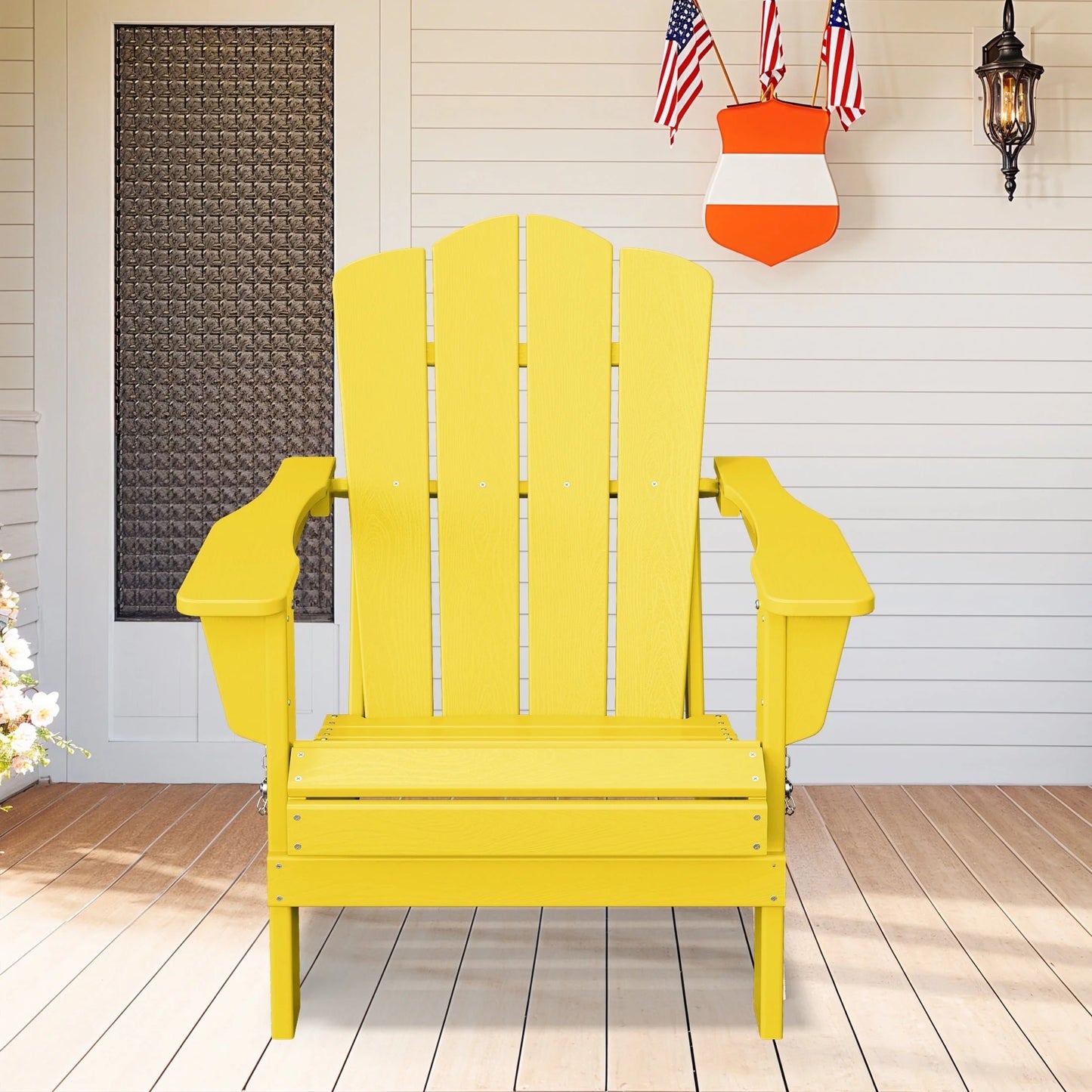 Adirondack Chair, Plastic Folding Outdoor Patio Lawn Chairs, outside HDPE Chairs for Lawn, Yard, Black