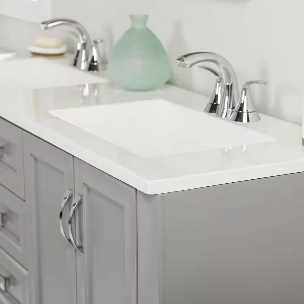 Candlesby 61 In. Double Sink Sterling Gray Bath Vanity with White Cultured Marble Top (Assembled)