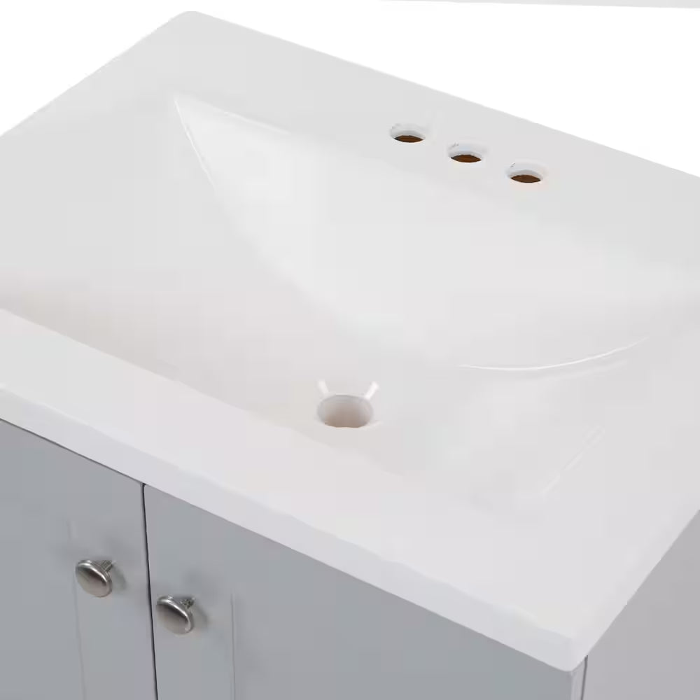 25 In. Single Sink Pearl Gray Bath Vanity with White Cultured Marble Top (Assembled)