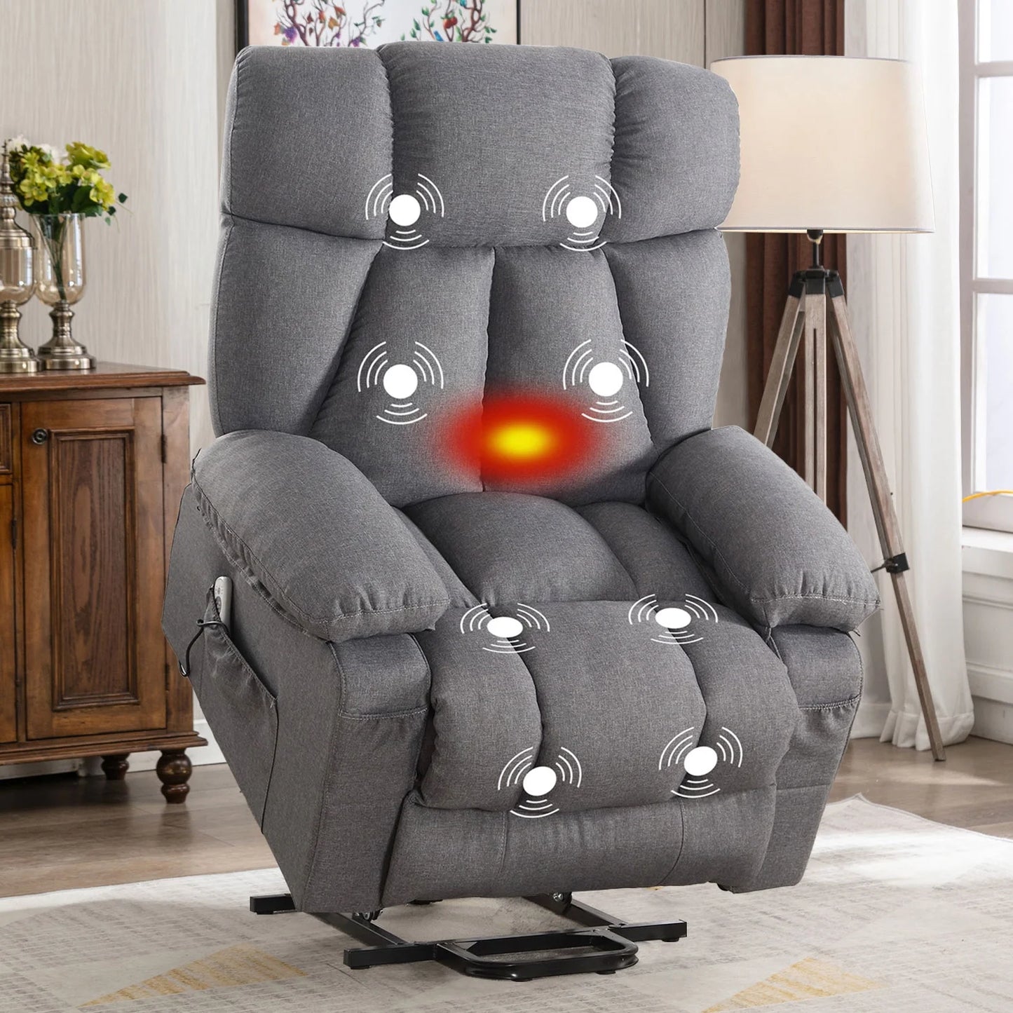 Power Lift Recliner Chair Recliners for Elderly with Heat and Massage Recliner Chair for Living Room with Infinite Position and Side Pocket,Usb Charge Port,Blue
