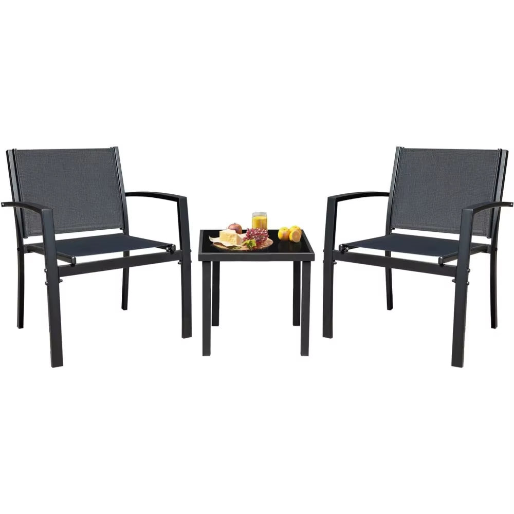 3 Pieces Patio Furniture Set Outdoor Textilene Patio Chairs with Coffee Table Modern Patio Conversation Bistro Set for Lawn, Ga